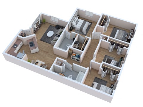 Floor plan for 4 beds, 2 baths, 1339 sqft